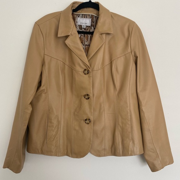 Vintage Y2K Wilson Leather Women's XL Tan‎ Leather Jacket Blazer Western Maxima - Picture 1 of 14